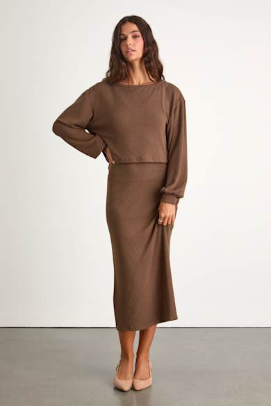 cable knit fit and flare dress Latte Cable Knit Loose Fit Short Sweater Dress main image 1