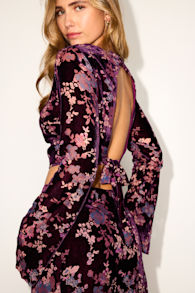 Talaria Plum Velvet Burnout Cutout Long Sleeve Crop Top 1