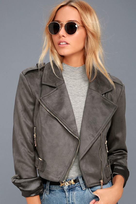 Cool Grey Moto Jacket Vegan Suede Moto Jacket Lulus