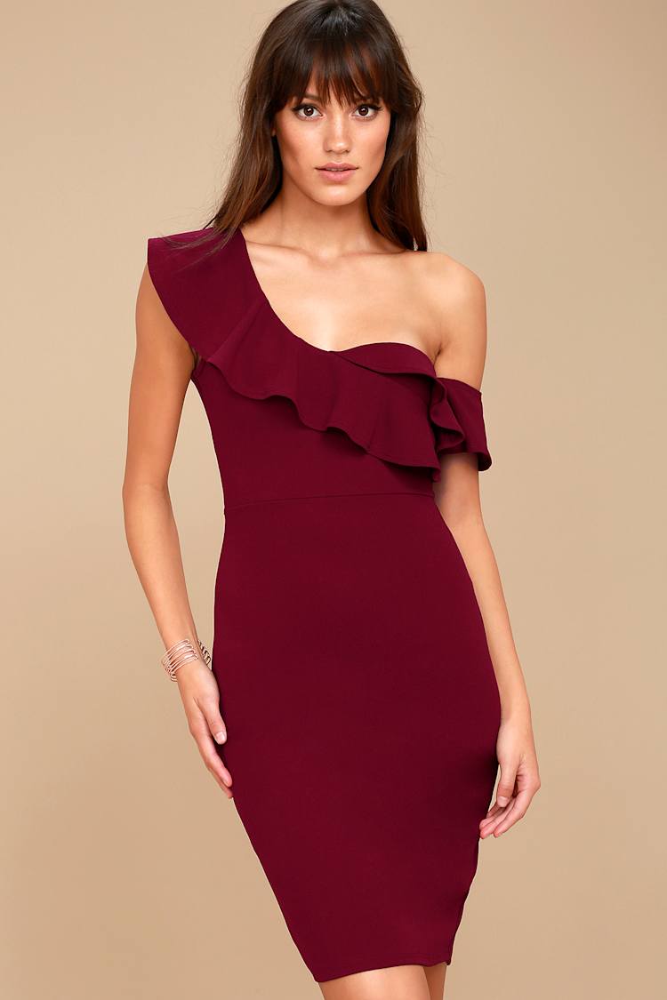 hebeos burgundy dress Adalyn Off The Shoulder Midi Dress – Rebecca Vallance main image 0