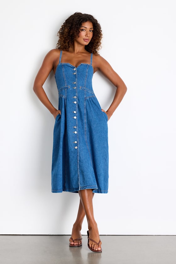 Westlee Medium Wash Denim Button-Front Midi Dress 1