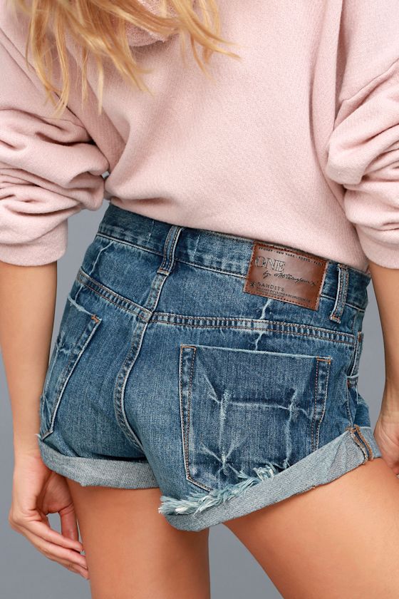One X One Teaspoon Bandits Medium Wash Distressed Shorts 1