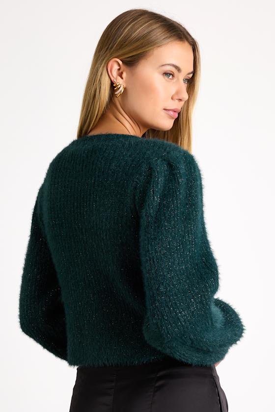 Cozy Touch Dark Green Eyelash Knit Button-Up Cardigan Sweater - thumbnail 2