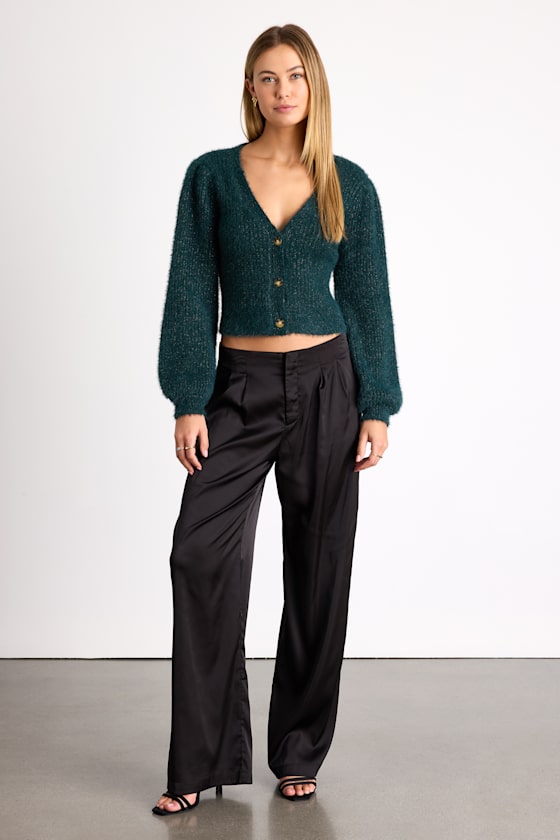Cozy Touch Dark Green Eyelash Knit Button-Up Cardigan Sweater - thumbnail 3