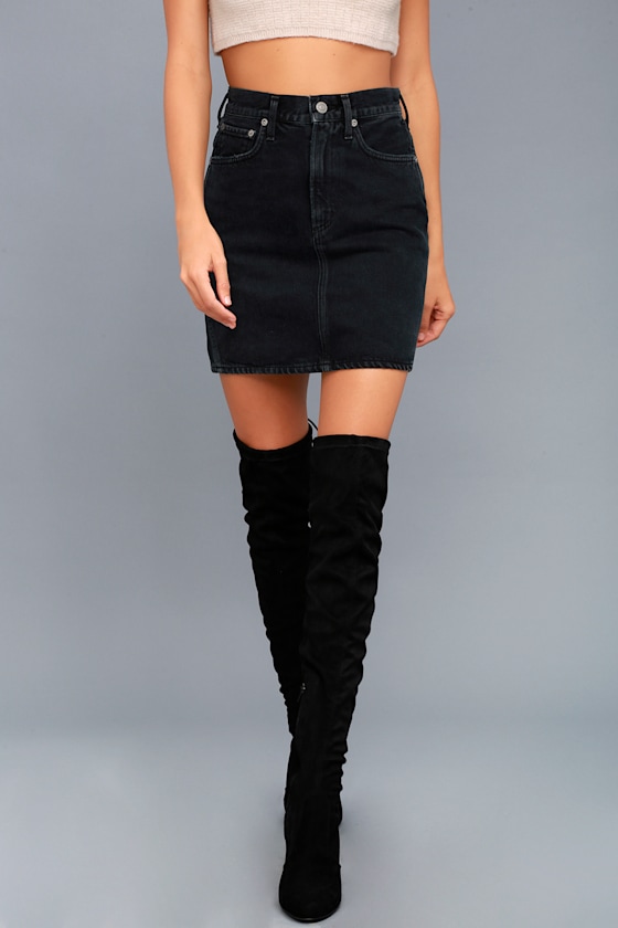 AGOLDE Kat - Washed Black Mini Skirt - Denim Mini Skirt - Lulus