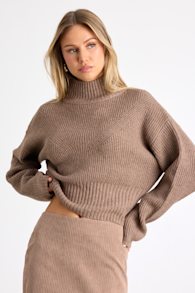 Snuggly Days Taupe Cropped Mock Neck Sweater 2