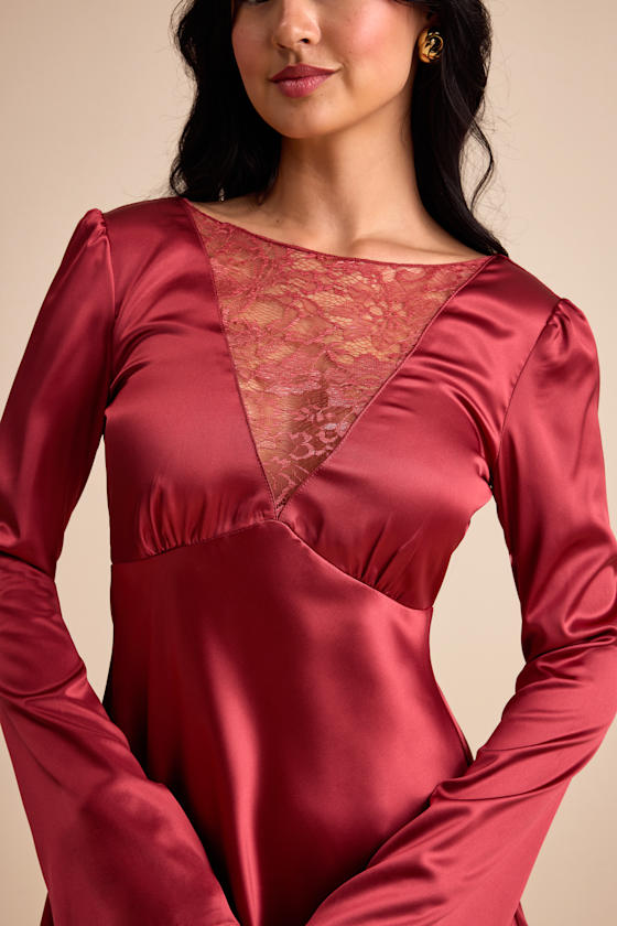 Emberlyn Rusty Rose Satin Lace Long Sleeve Mini Dress 2