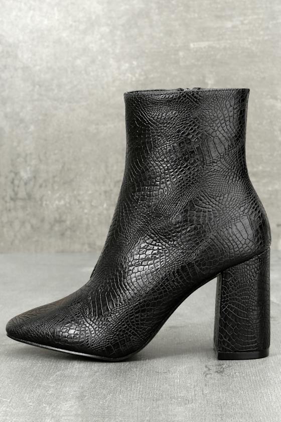 My Generation Black Snake High Heel Mid-Calf Boots 1