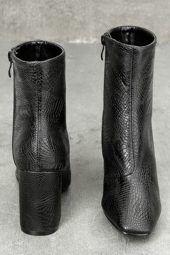 black snake print heeled boots