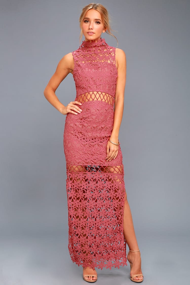 Keepsake Stay Close - Rusty Rose Dress - Lace Maxi Dress - Lulus