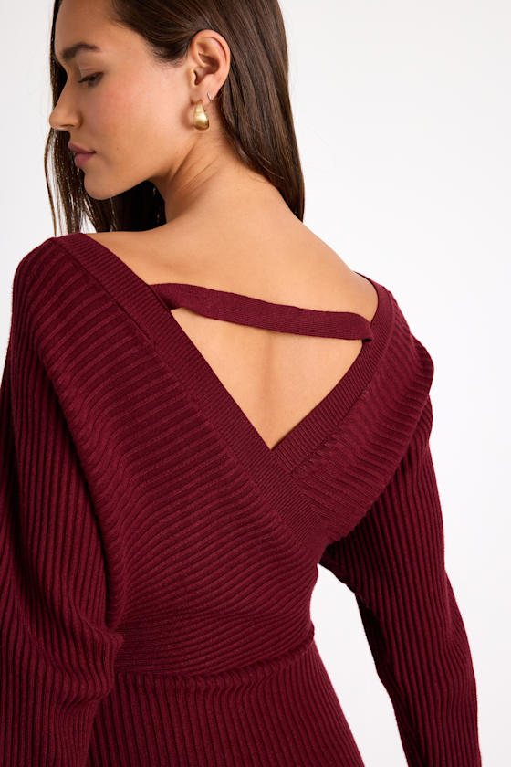 Bixby Burgundy Ribbed Surplice Bodycon Midi Dress 2