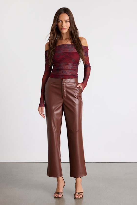 Open Minded Brown Vegan Leather Pants