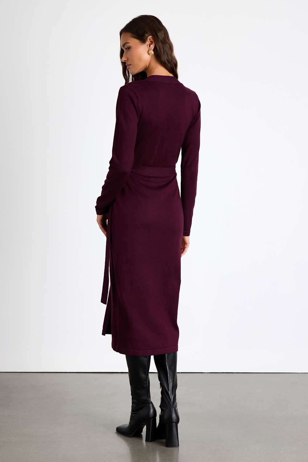 Literary Lover Dark Plum Midi Wrap Sweater Dress