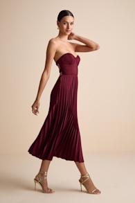 Irelyn Burgundy Satin Bustier Midi Dress 2