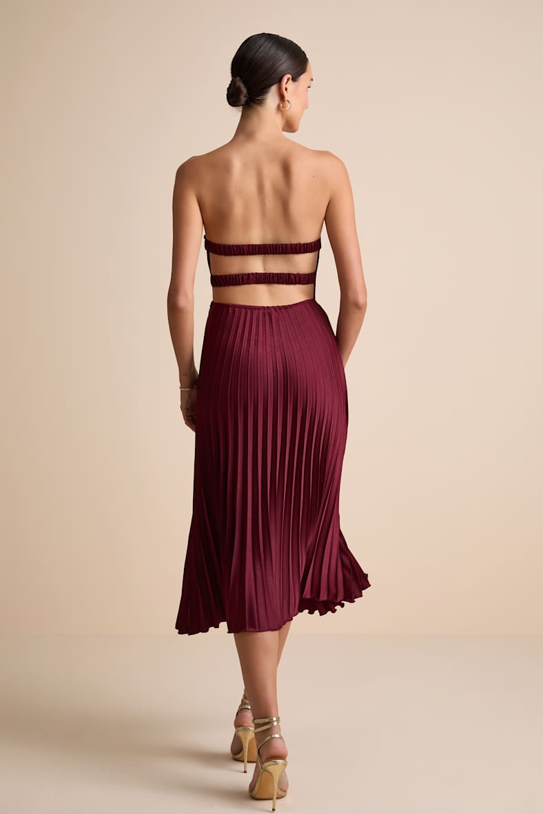 Irelyn Burgundy Satin Bustier Midi Dress