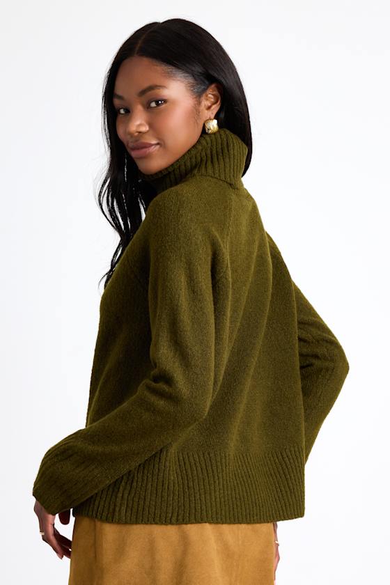 Found the Warmth Olive Green Turtleneck Pullover Sweater 3