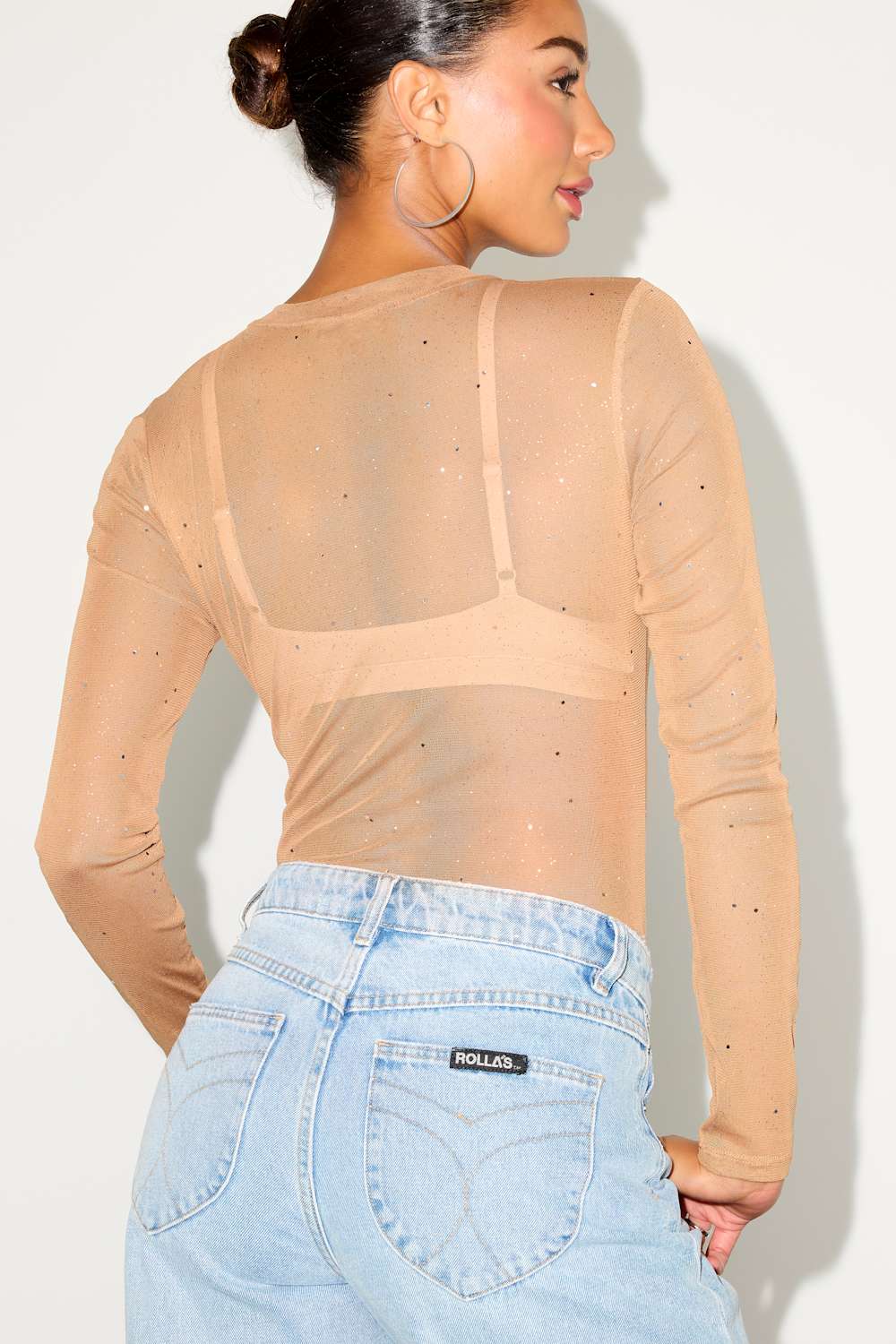 Strikes an Attitude Light Nude Mesh Embellished Mesh Bodysuit