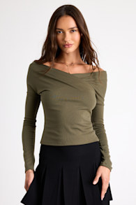 Designated Cutie Olive Long Sleeve Surplice Top 1