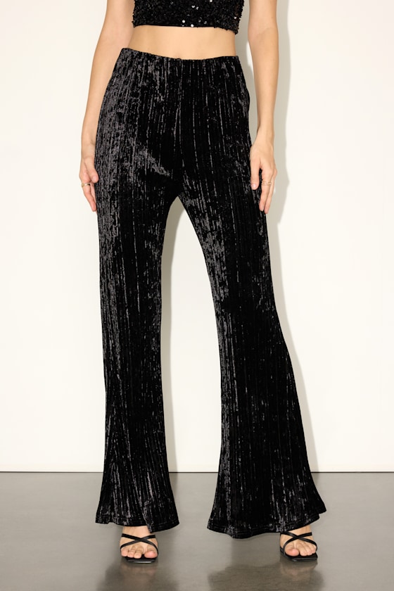 Rakai Black Velvet Textured High-Rise Flare Pants 2