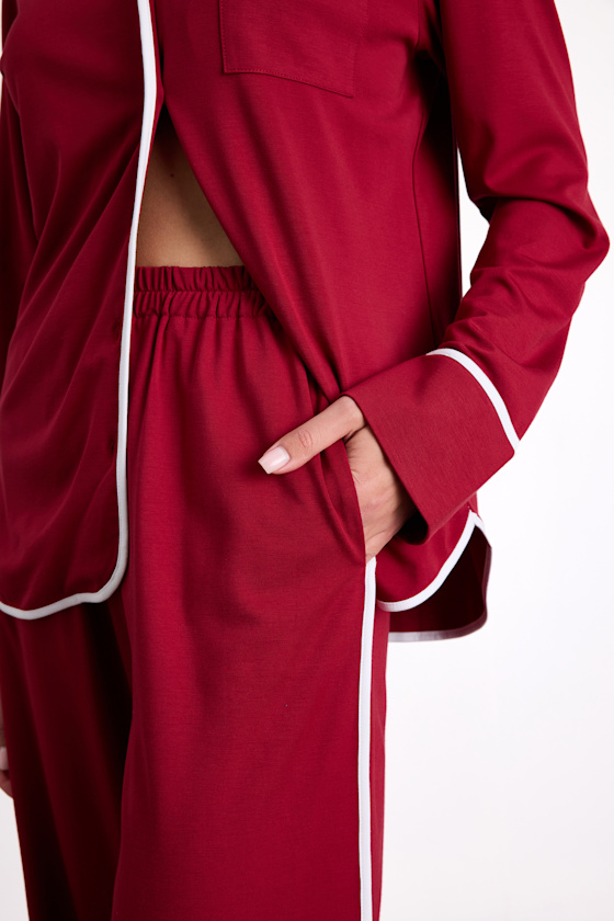 Burgundy Pajamas - 2PC Pajama Set - Button-Front Pajama Set - Image 5