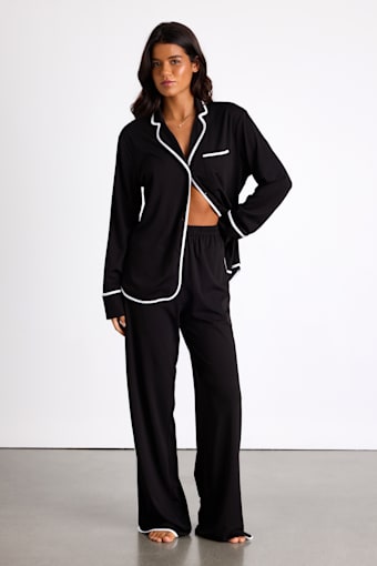 Surina Black and White Long Sleeve Two-Piece Pajama Set 1