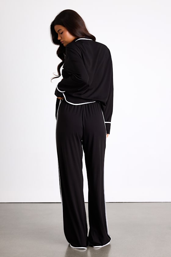 Surina Black and White Long Sleeve Two-Piece Pajama Set - thumbnail 4