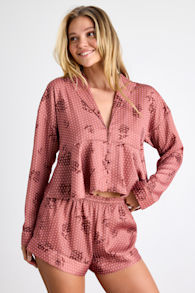 Ellery Rusty Rose Polka Dot Satin Two-Piece Pajama Set 1