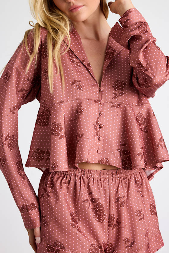 Ellery Rusty Rose Polka Dot Satin Two-Piece Pajama Set 2