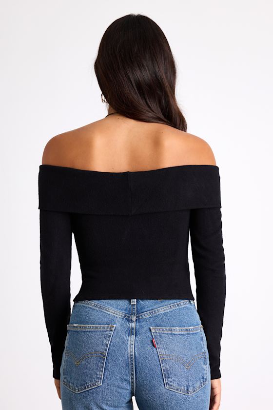 Sabriel Black Off-the-Shoulder Long Sleeve Top 2