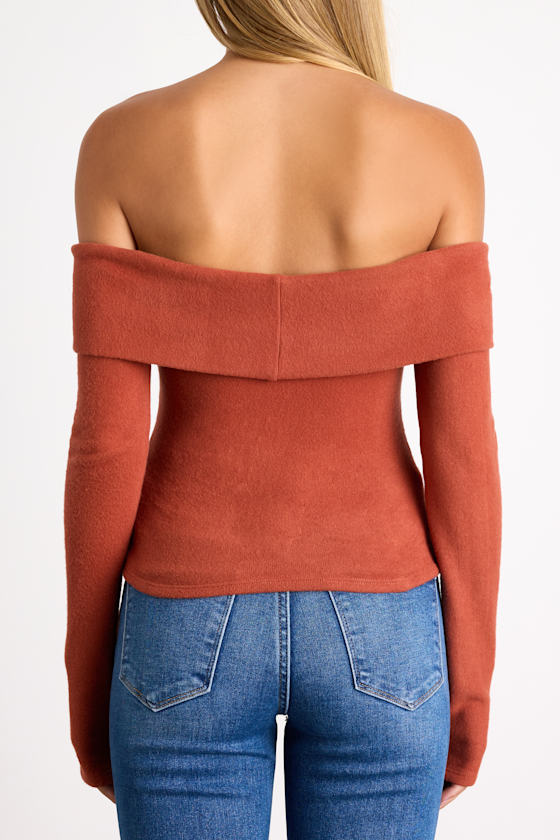 Sabriel Rust Orange Off-the-Shoulder Long Sleeve Top 2