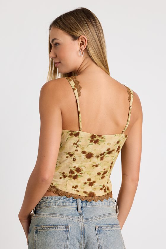 Light Green Floral Top - Crochet Lace Trim Top - Button-Front Top - Image 3