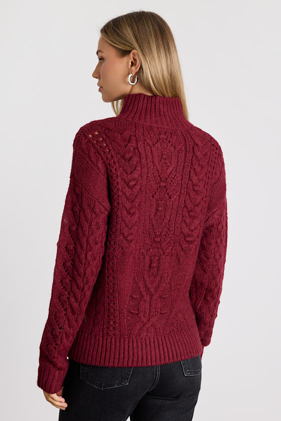 Stylish Forecast Red Cable Knit Quarter-Zip Pullover Sweater 2