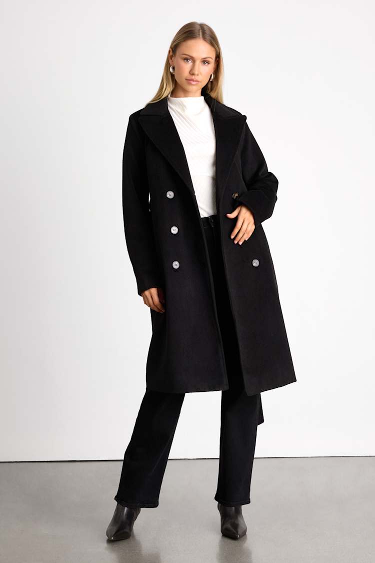 Season of Sophistication Black Double-Breasted Coat