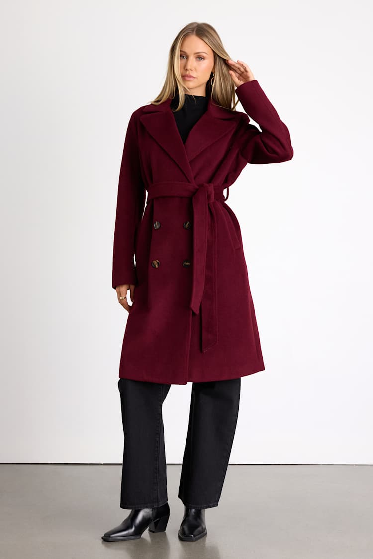 Season of Sophistication Burgundy Double-Breasted Coat
