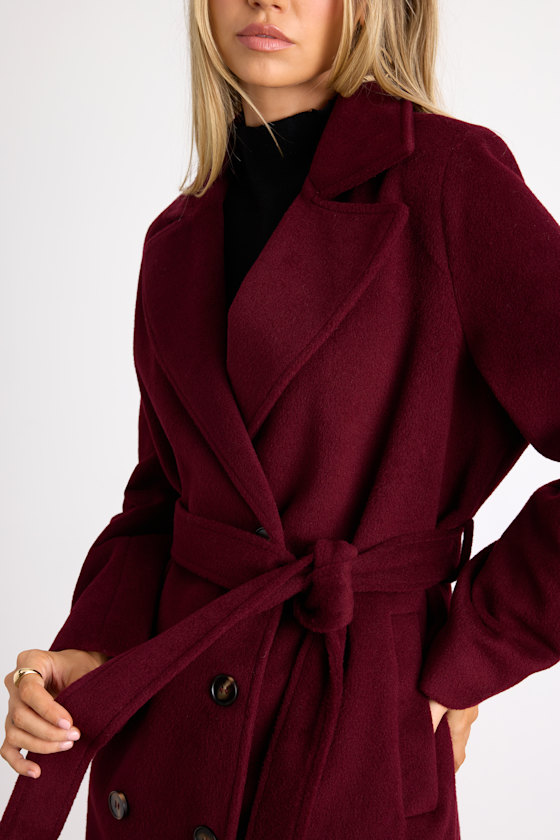 Lulus Season Of Sophistication Burgundy Double-breasted Coat In Burgundy
