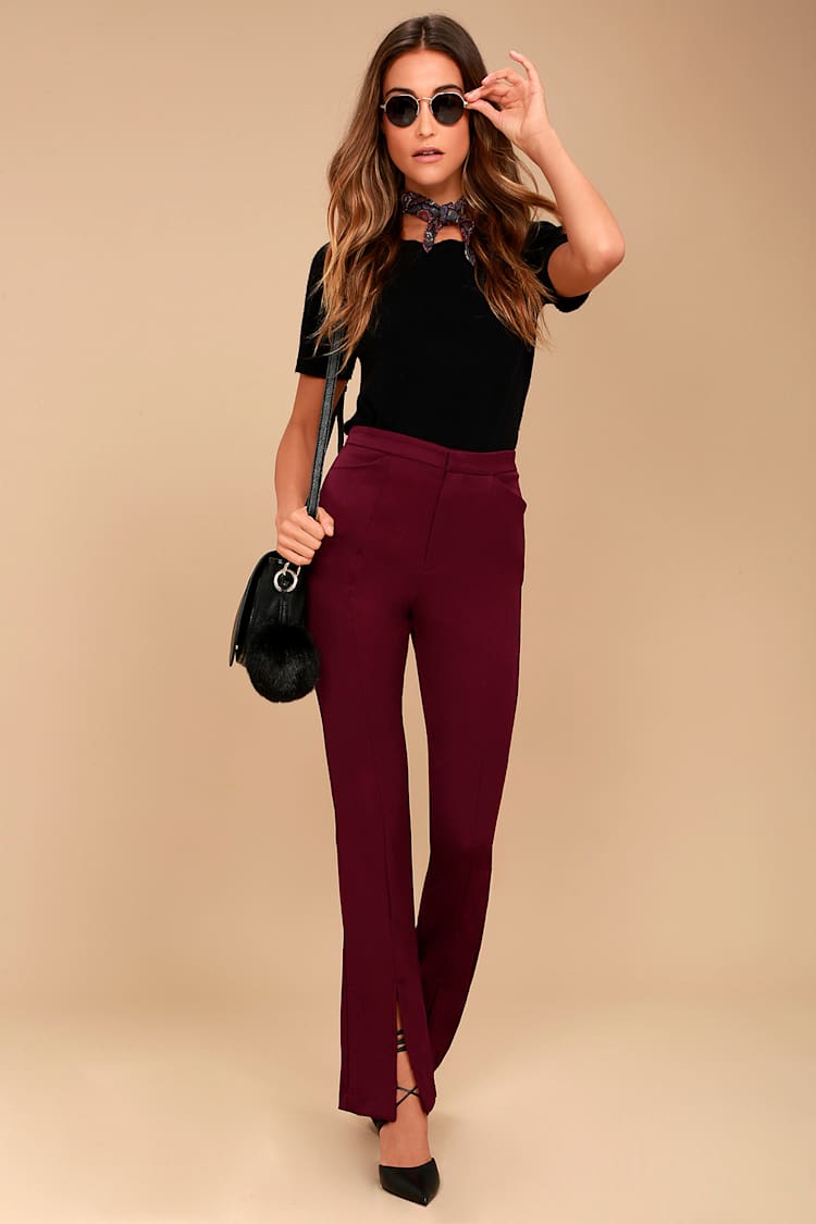 sachin and babi light blue dress High-rise wide-leg pants in burgundy - Victoria Beckham main image 0