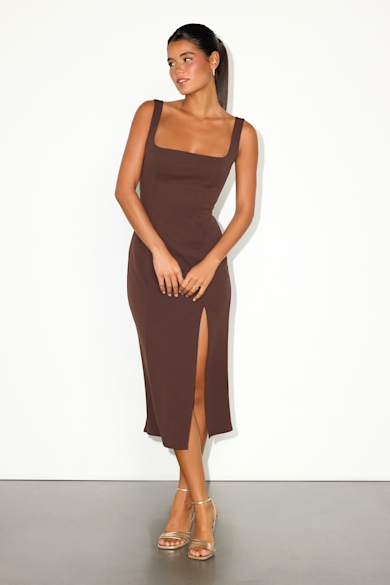 fitted lace wedding dress Camielle Brown Maxi Dress