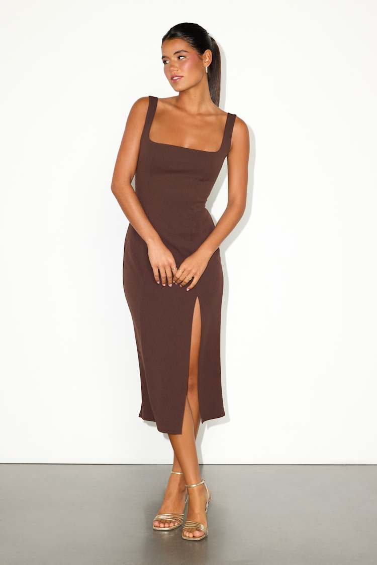 Davana Dark Brown Cutout Midi Dress
