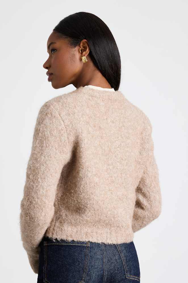 Lovette Beige Boucle Button-Front Cropped Cardigan Sweater