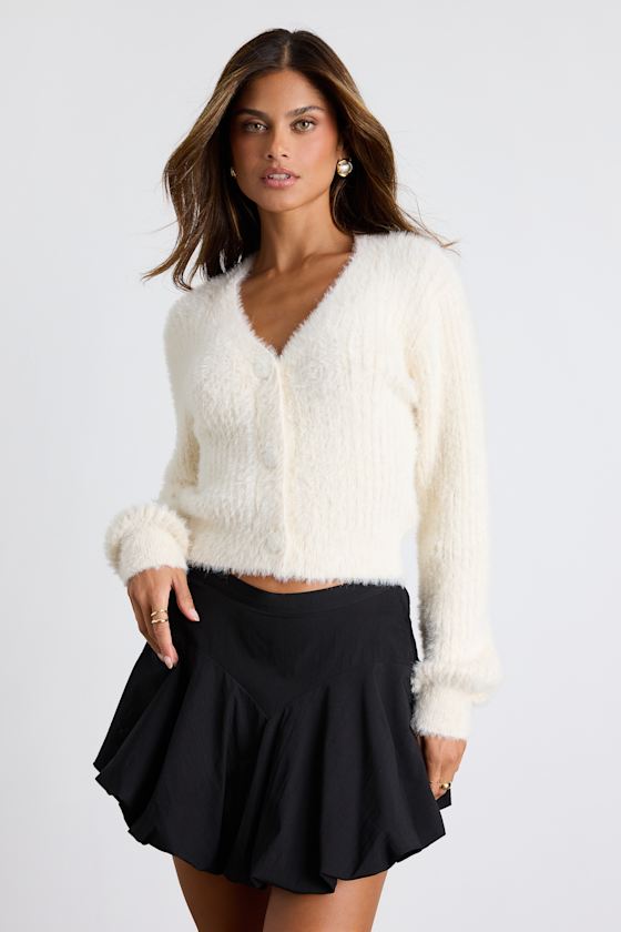 Ivory Cardigan - Eyelash Knit Cardigan - Button-Front Cardigan - Lulus