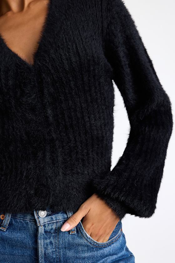 Colby Black Eyelash Knit Button-Front Cardigan Sweater 5