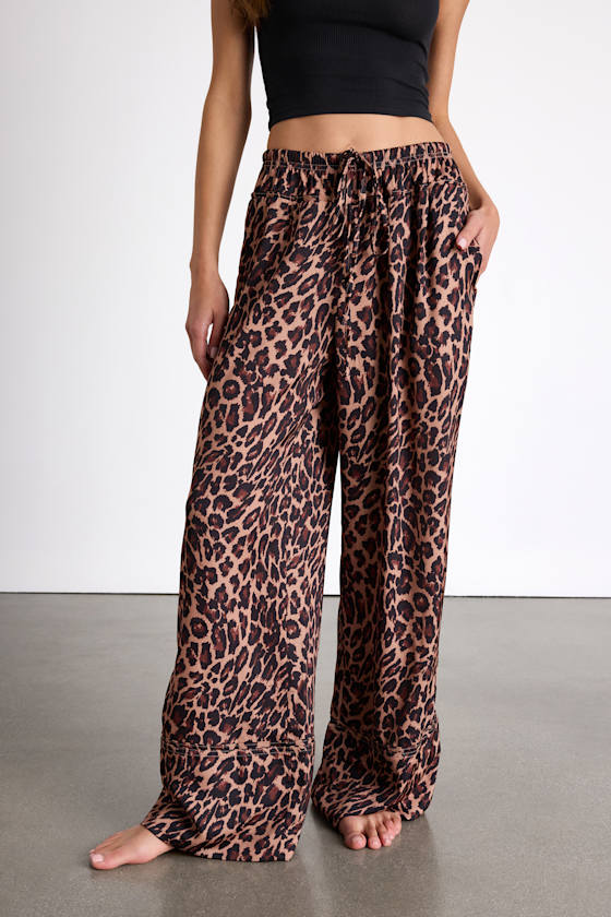 Kashley Brown Leopard Print Mid-Rise Wide-Leg Pants 3