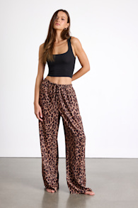 Kashley Brown Leopard Print Mid-Rise Wide-Leg Pants 5