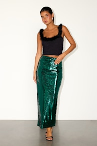 Dazzling Appearance Emerald Sequin High-Rise Midi Skirt 1