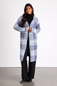 Cuddle Club Blue Plaid Long Sleeve Coatigan 2