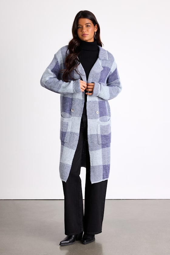 Cuddle Club Blue Plaid Long Sleeve Coatigan 2