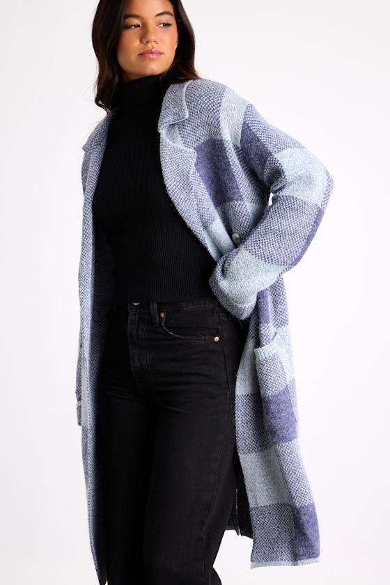 Cuddle Club Blue Plaid Long Sleeve Coatigan 6