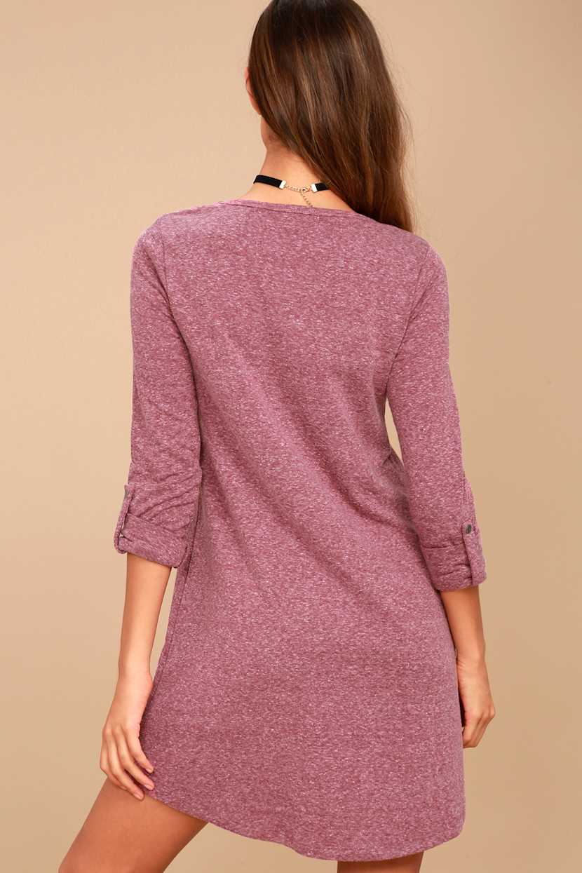 Cute Washed Burgundy Dress - Long Sleeve Dress - Swing Dress - Lulus