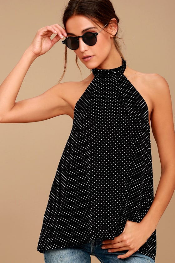 The Fifth Label Banjo Black and White Polka Dot Halter Top 1
