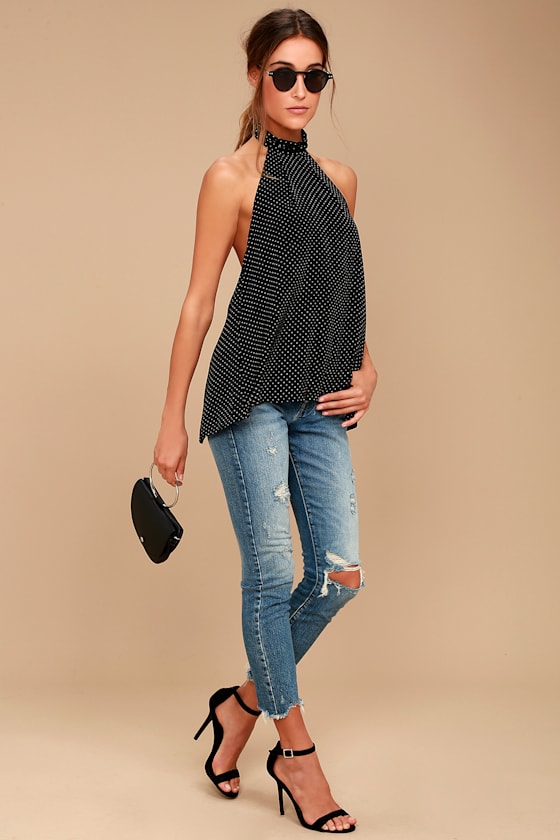 The Fifth Label Banjo Black and White Polka Dot Halter Top 2